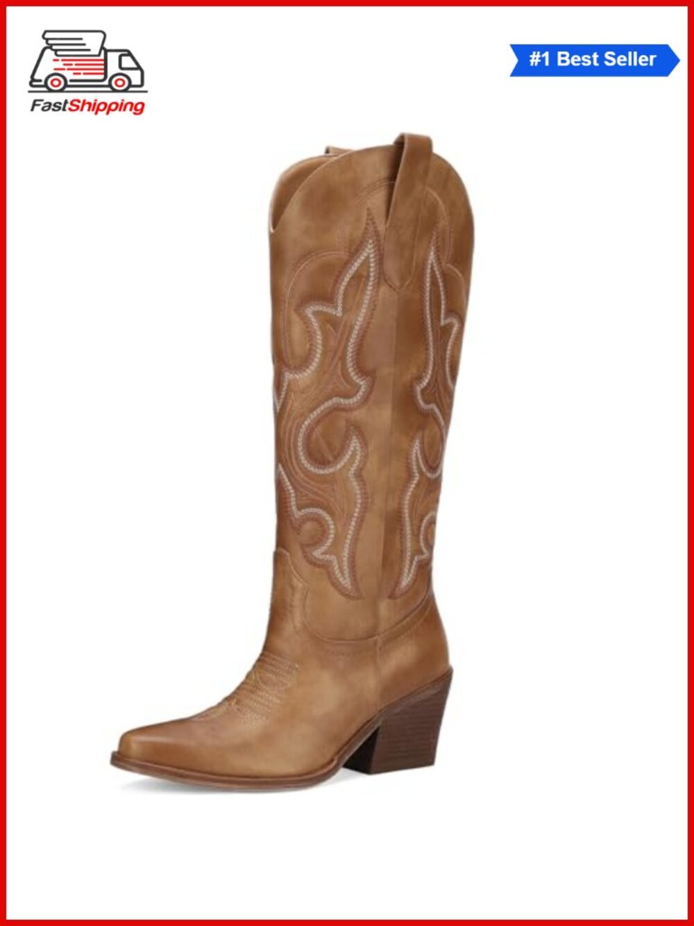 ✨ Embroidered Western Cowboy Knee High Boots Pointed Toe Pull On Fall Fashion